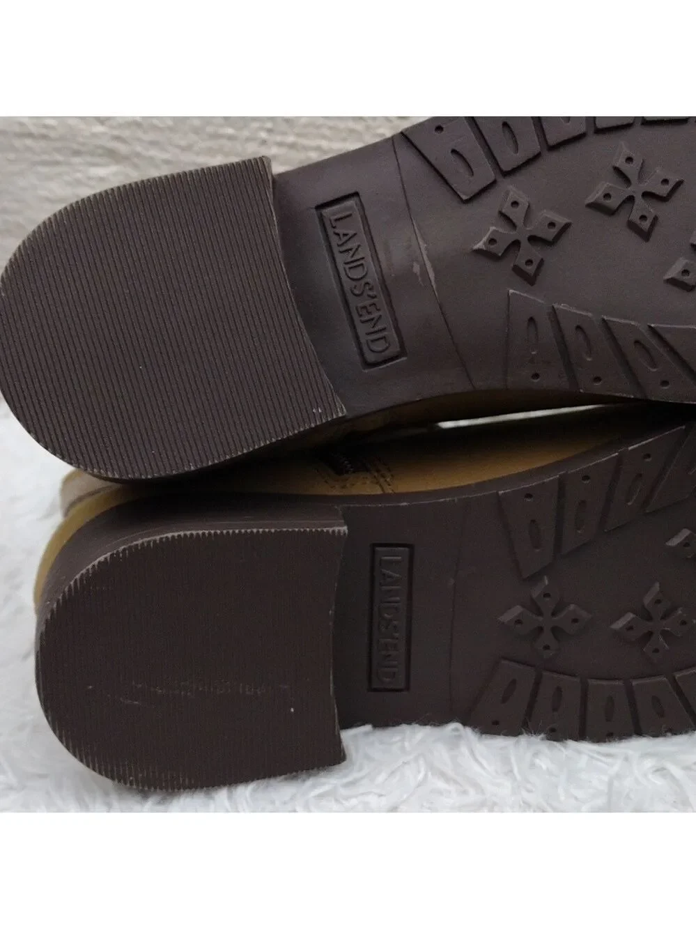 Lands' End Brown Suede Leather Dual Buckle Strap Almond Toe Side Zip Ankle Boot